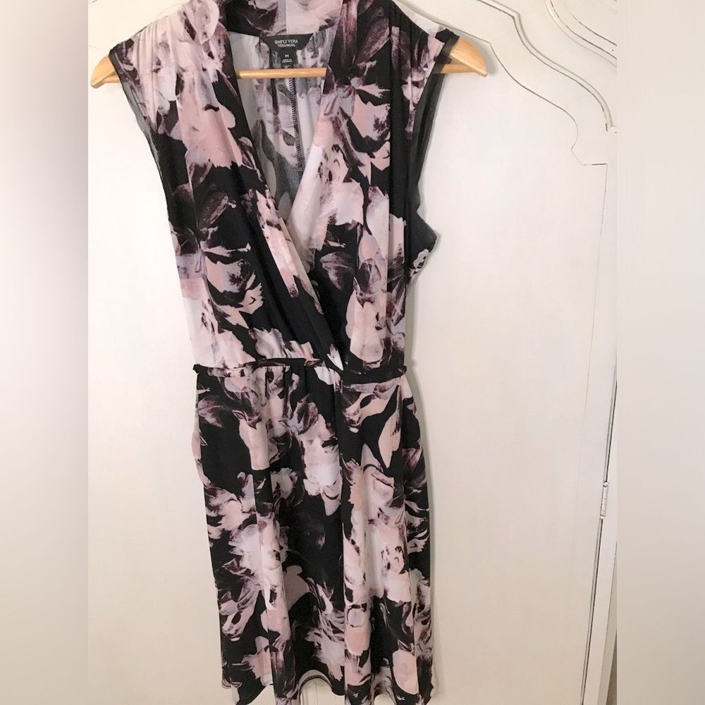 Simply Vera Wang Pink White Black Sleeveless Crepe Dress With Pockets Size M